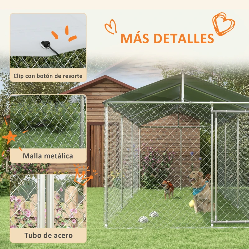 PawHut Jaula de Exterior para Perros Parque para Perros con Marco de Acero Toldo Impermeable y Anti-UV 600x230x230 cm Plata