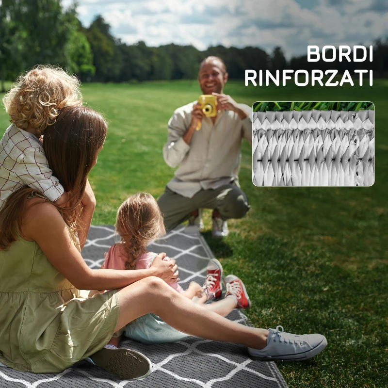 Outsunny Tappeto per Esterno 182x274 cm Pieghevole e Reversibile, in Polipropilene Grigio e Bianco