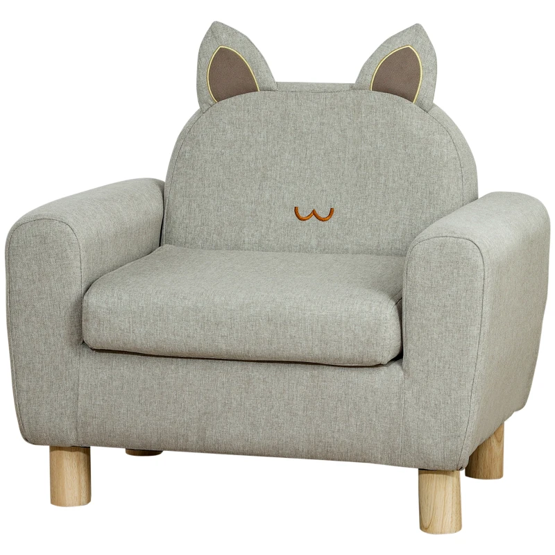 HOMCOM Fauteuil pour enfant canapé chaise enfant design scandinave grand confort avec oreille de chat piètement bois et tissu dim. 61l x 42P x 53H cm gris