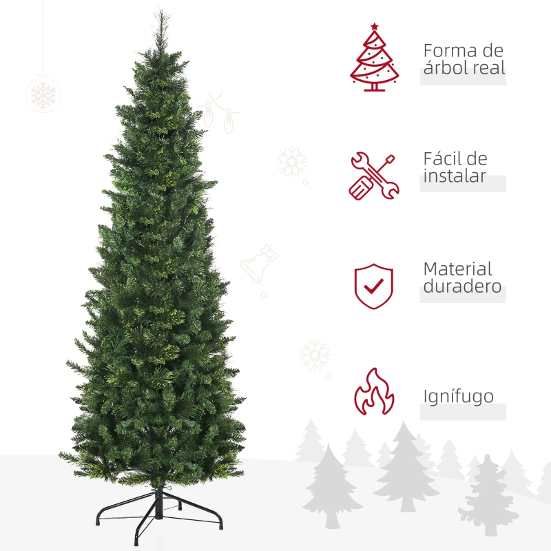 HOMCOM Árbol de Navidad Artificial de 180 cm con 618 Ramas Agujas de Pino y Base de Acero Ø70x180 cm Verde