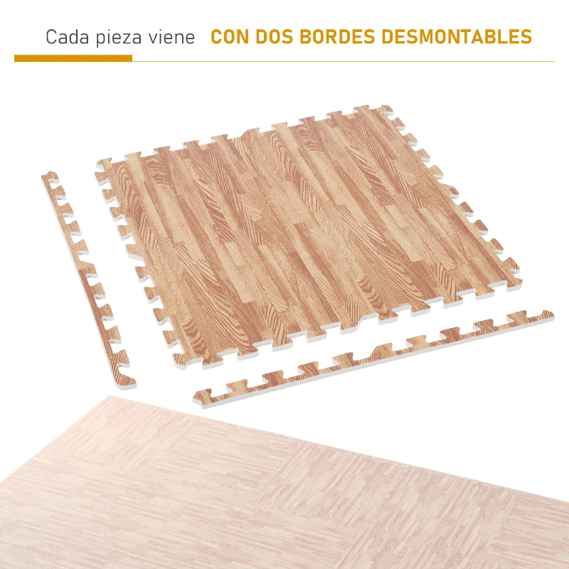 HOMCOM 24 Piezas Alfombra Puzzle de Juegos 60x60x1 cm 9m² Alfombrilla Puzzle Protectora de Goma Espuma EVA Suave para Suelo Hogar Gimnasio Marrón