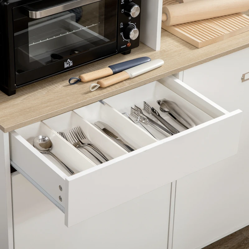 HOMCOM Dispensa Cucina in Truciolato e MDF con Ripiani Aperti, Armadietti e Cassetto, 119x41x180 cm, Bianco