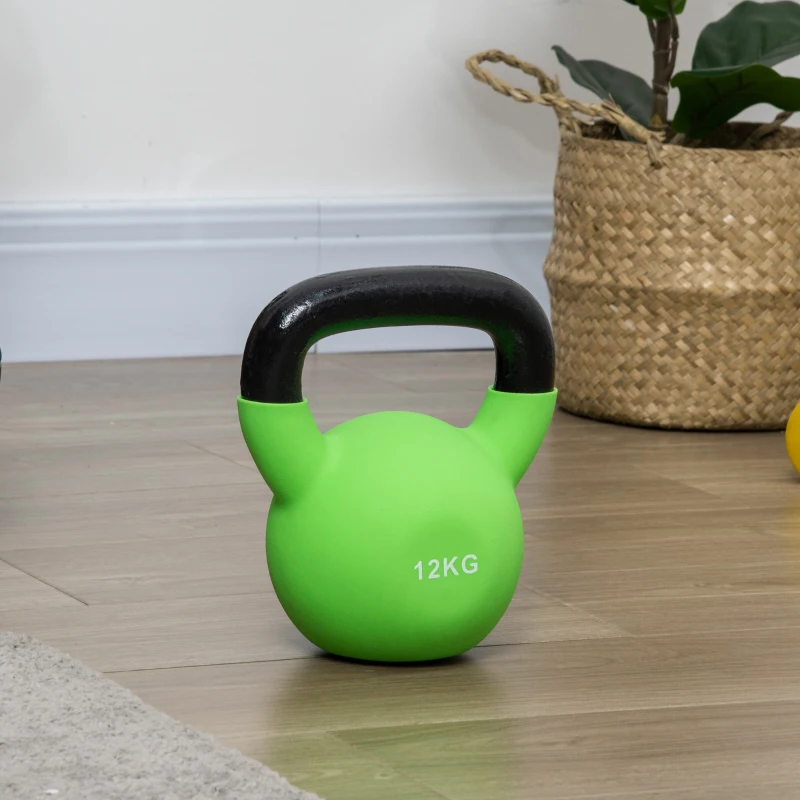 HOMCOM Pesa Rusa de 12 kg de Hierro Fundido con Revestimiento de Neopreno para Entrenamiento de Fuerza 20x13x23 cm Verde