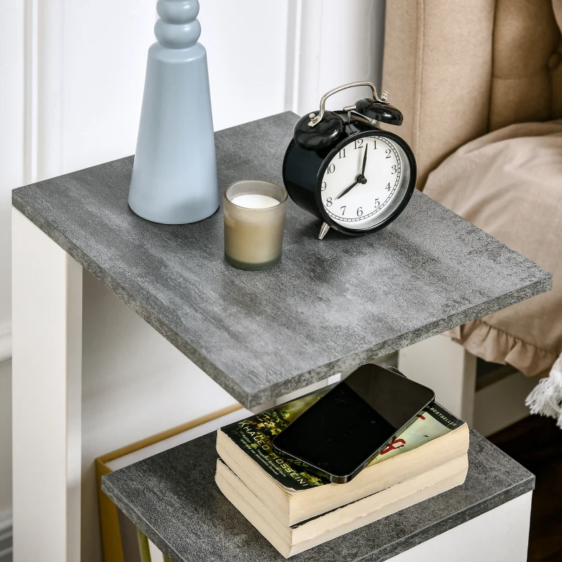 HOMCOM Comodino con Ripiano Aperto in Truciolato dal Design Irregolare, 35x29.5x60 cm, Grigio e Bianco