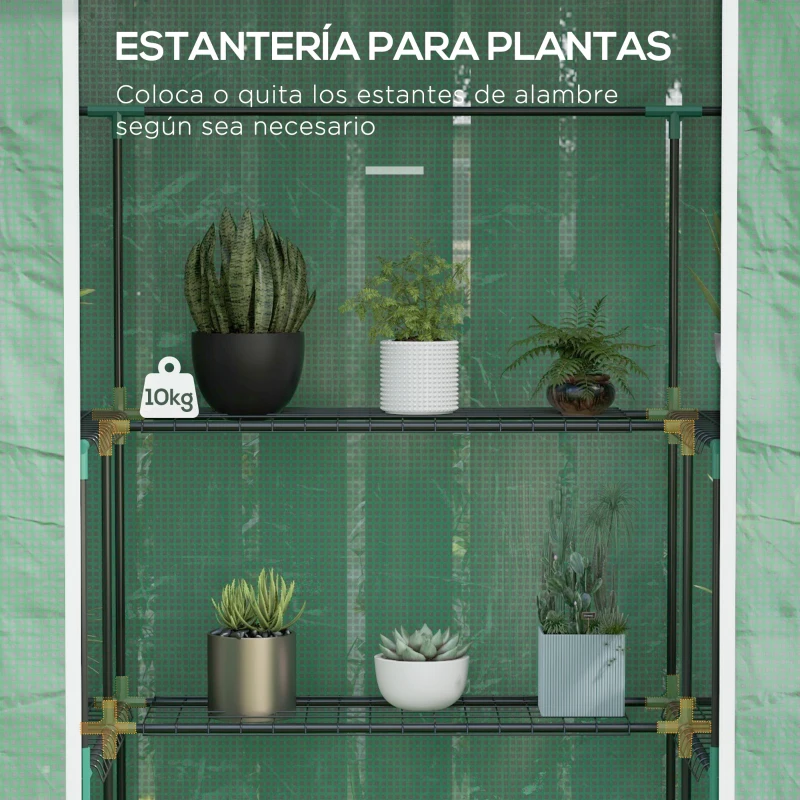 Outsunny Invernadero con 1 Puerta 2 Ventanas y Estantes de 2 Niveles en Forma de U para Cultivo de Plantas 140x73x190 cm Verde