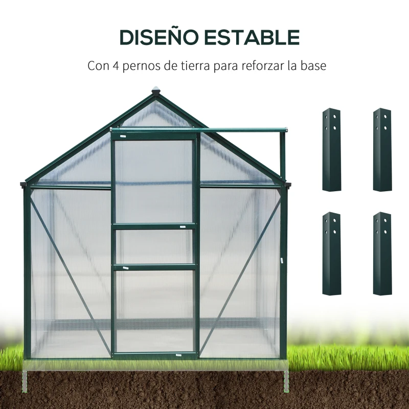 Outsunny Invernadero de Jardín 2x2,5 m Policarbonato y Aluminio Vivero Casero con Tragaluz Protección UV30 y Base 4,79 m² para Macetas Cultivo Plantas Flores Transparente