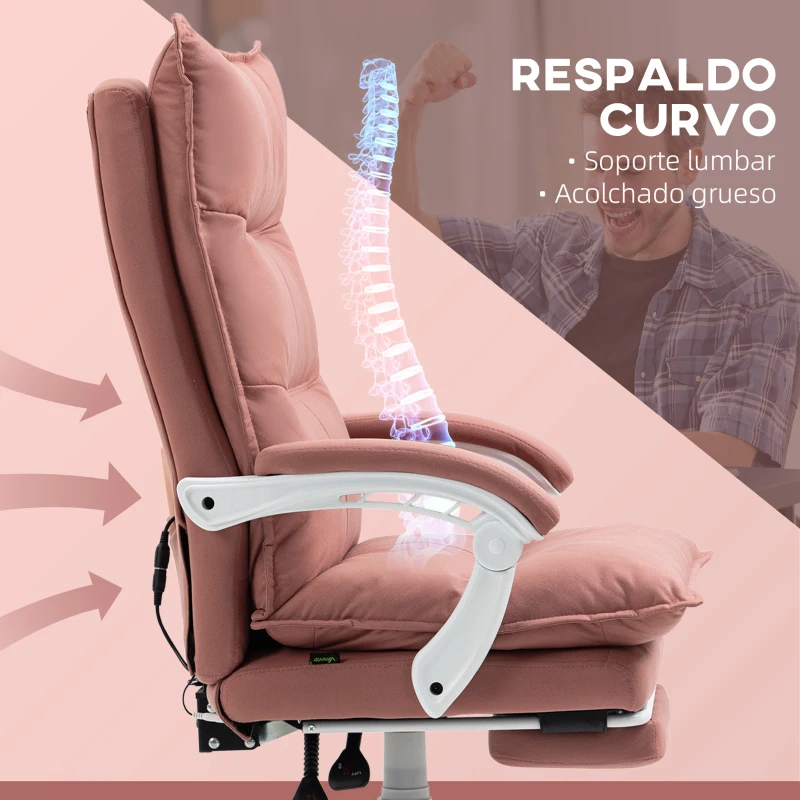 Vinsetto Silla de Masaje Reclinable con 6 Puntos de Masaje y 5 Modos con Función de Calefacción Ajustable 66x74x114-121,5 cm Rosa(m-5)