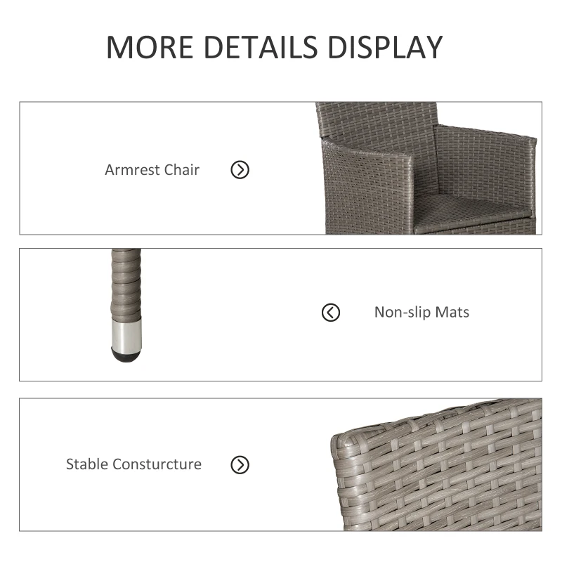 Outsunny 2 Pieces Outdoor PE Rattan Dining Chairs Set with Cushion, Garden Armchair with Armrests, High Backrest, Metal Frame Patio Wicker Furniture, Grey