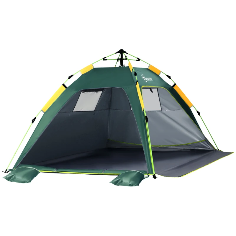 Outsunny Beach Tent for 1-2 Person Pop-up Design with 2 Mesh Windows & 2 Doors Dark Green