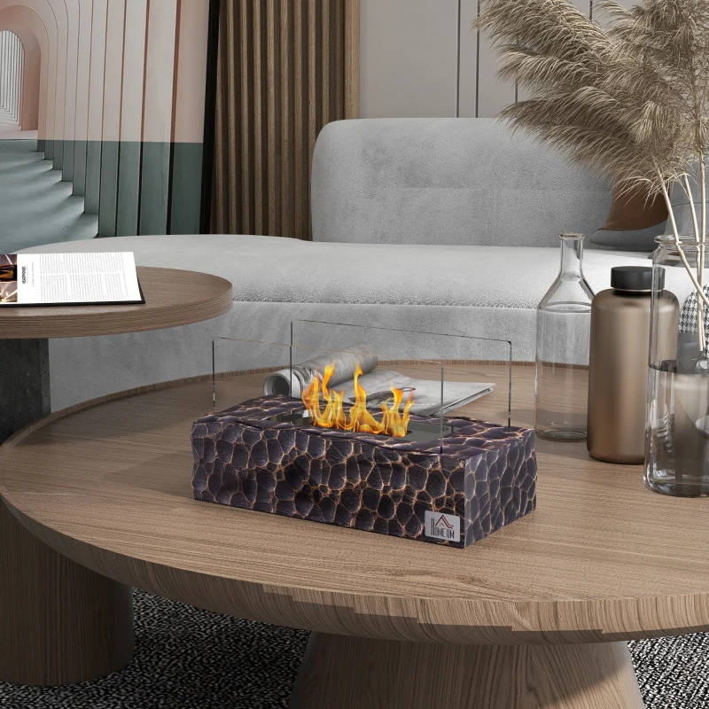 HOMCOM Camino a Bioetanolo da Tavolo con Bruciatore da 1.15L e Pannello in Vetro, 33x16x18cm, Nero