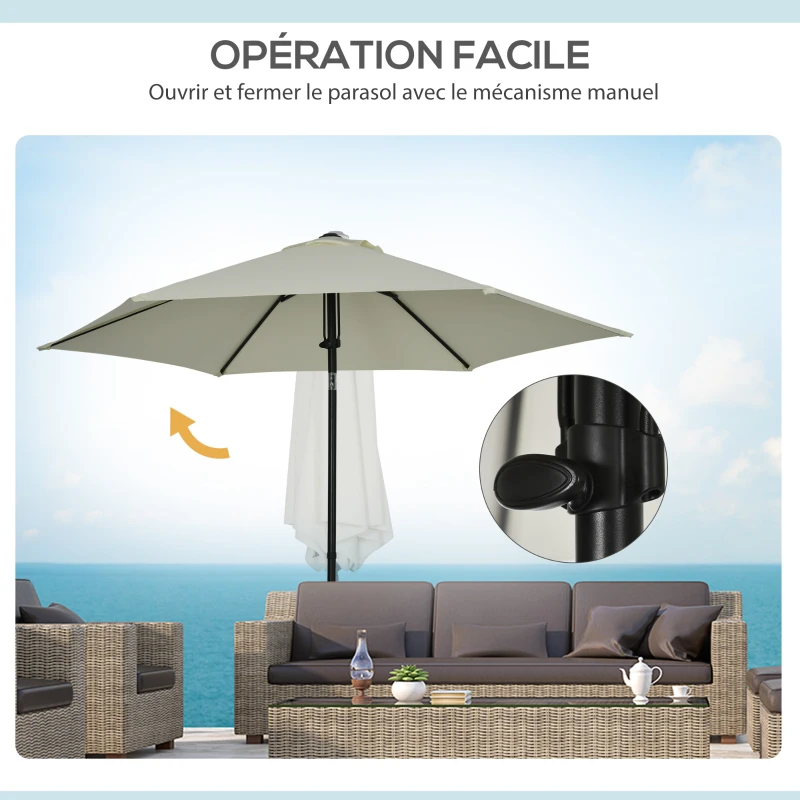 Outsunny Parasol de jardin inclinable à poussée manuelle avec aération en métal polyester haute densité 180g/m² gris clair