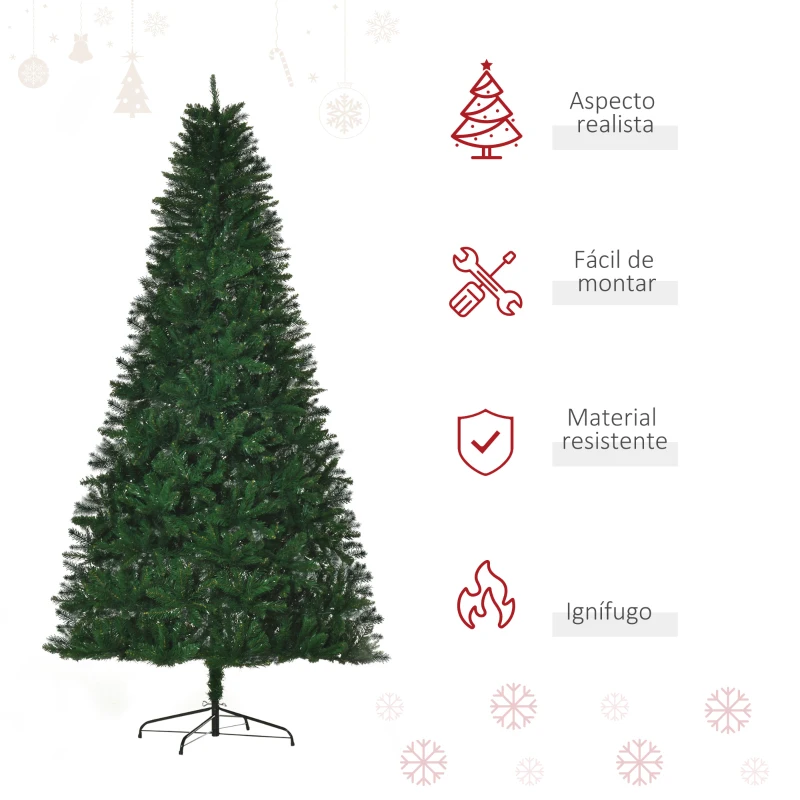 HOMCOM Árbol de Navidad Artificial 240 cm con 1499 Ramas con 2 Tipos de Puntas Decoración Navideña de Interior Verde