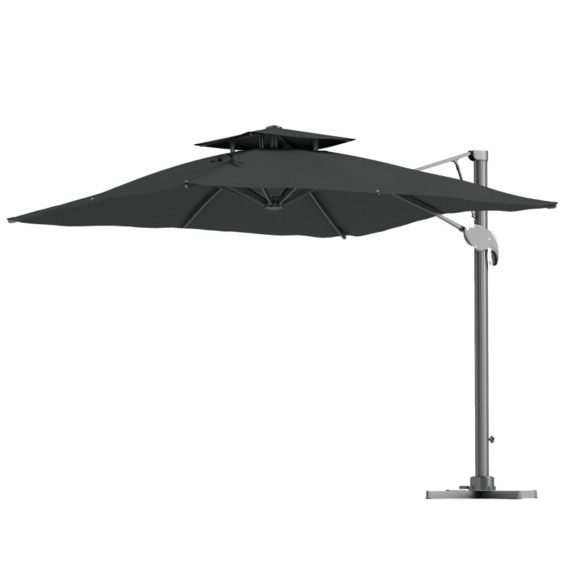 Outsunny 3m Thick Fabric Cantilever Garden Parasol, with Cross Base - Grey