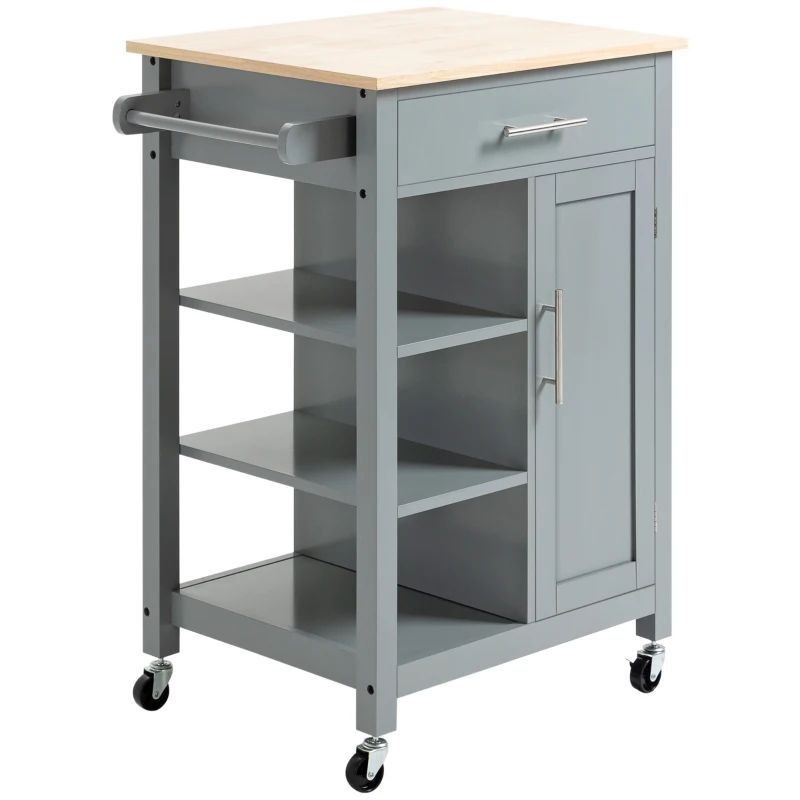 HOMCOM Compact Kitchen Trolley Utility Cart on Wheels with Open Shelf & Storage Drawer for Dining Room, Kitchen, Grey