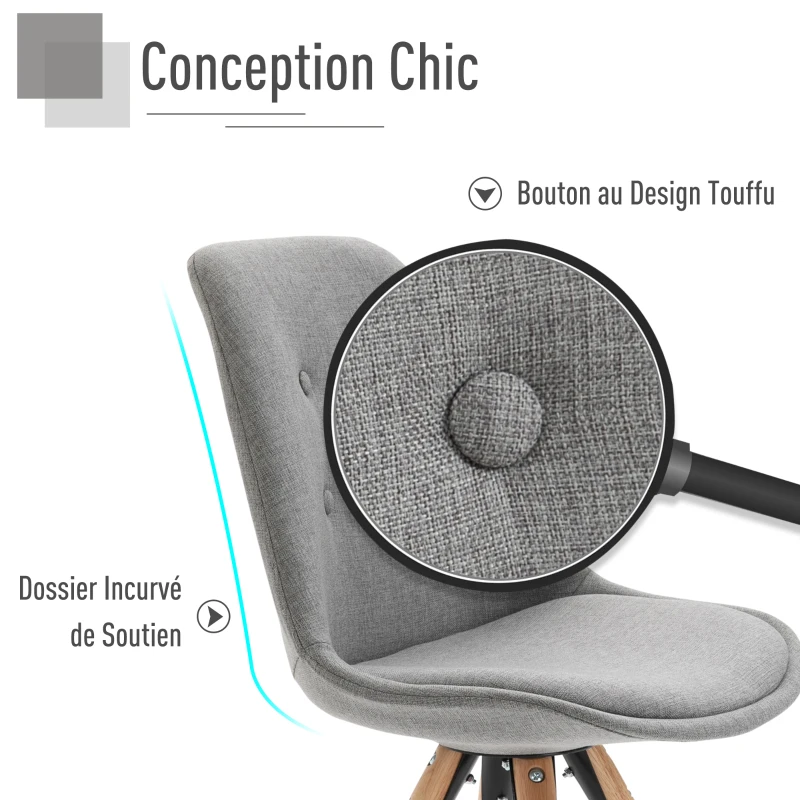 HOMCOM Lot de 2 Chaise de Salle à Manger, Chaise de Cuisine, Design Simple Moderne, revêtement Tissu en Lin, siège Dossier Confortable, Rembourrage Mousse, Pieds Bois, 48 x 56 x 87 cm, Gris