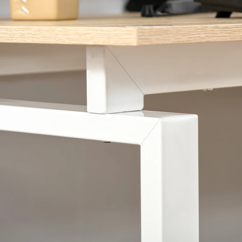 HOMCOM L-Shaped Home Office Computer Desk with Storage Shelf, Drawer, Corner PC Table Writing Workstation, Oak Beige White