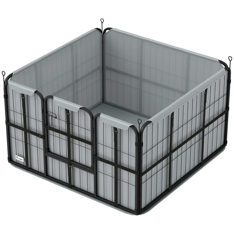 PawHut Steel Dog Whelping Box with Washable Whelping Pad, Wind-Resistant Cloth, for Small, Medium Dogs, 102 x 102 x 60cm