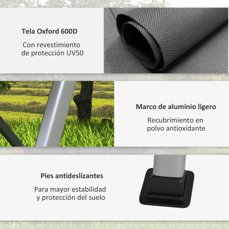 Outsunny Silla de Camping Plegable de Aluminio Respaldo Ajustable Reposabrazos de Madera Bolsa de Transporte 74x59,5x98 cm Gris