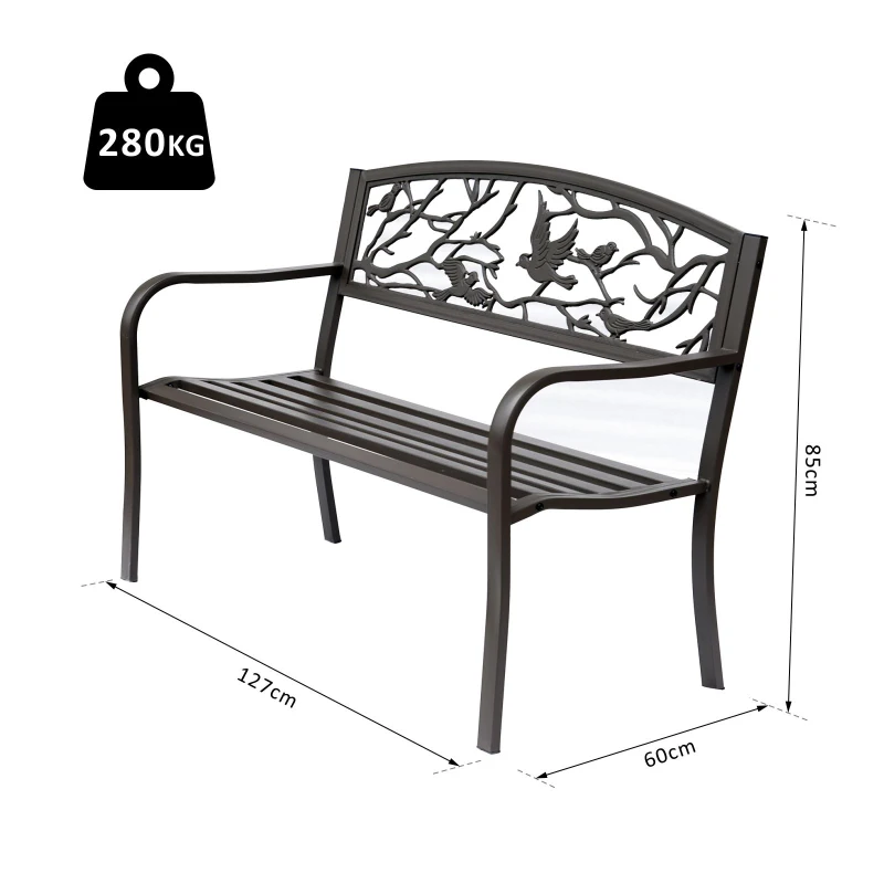 Outsunny Banc de Jardin 3 Places banc extérieur jardin Style Rural Chic pour balcon terrasse patio 127 x 60 x 85 cm métal époxy anticorrosion Brun