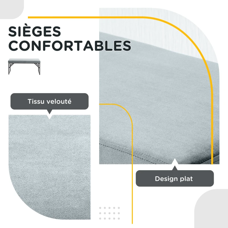 HOMCOM Banc bout de lit banquette banc en tissu velours cadre en acier 100 x 35 x 47 cm bleu clair