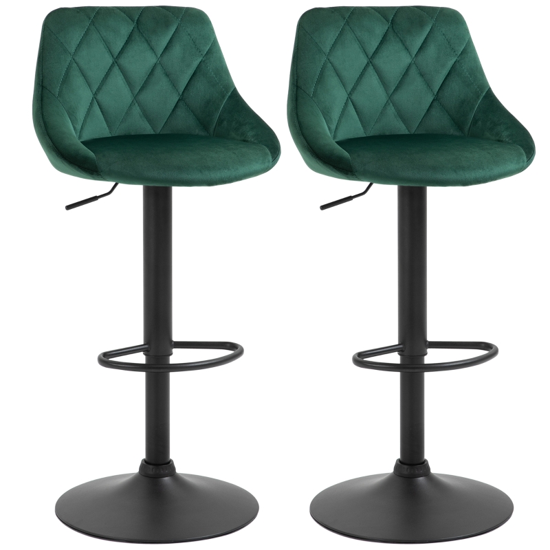 Set Di 4 Sgabelli Da Bar HOMCOM - Altezza 72 Cm, Poggiapiedi, Imbottiti In Velluto Verde E Nero