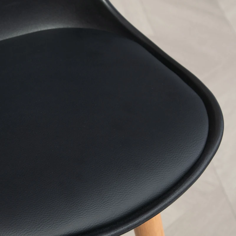 HOMCOM Juego de 2 Taburetes Altos de Cocina 69 cm Tapizado en PU con Respaldo Patas de Madera para Comedor Negro