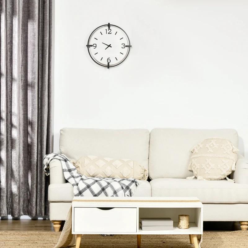 HOMCOM Reloj de Pared Silencioso de Ø40 cm Reloj de Pared de Metal y Madera  sin Tictac Estilo Moderno