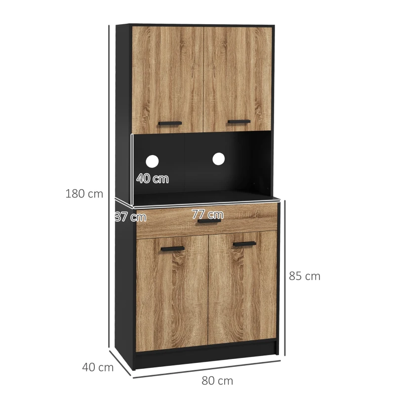 HOMCOM Armoire de cuisine Buffet meuble de rangement, 2 placards 4 portes 1 tiroir, passe-câbles 80L x 40P x 180H cm(m-3)