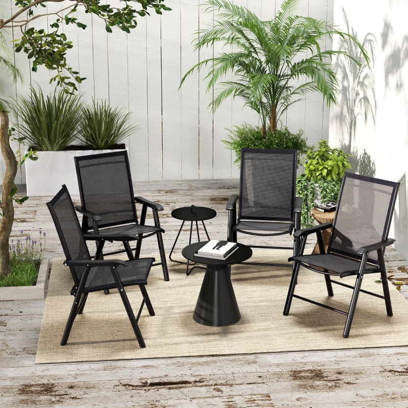 Outsunny Set of Four Folding Garden Chairs - Black
