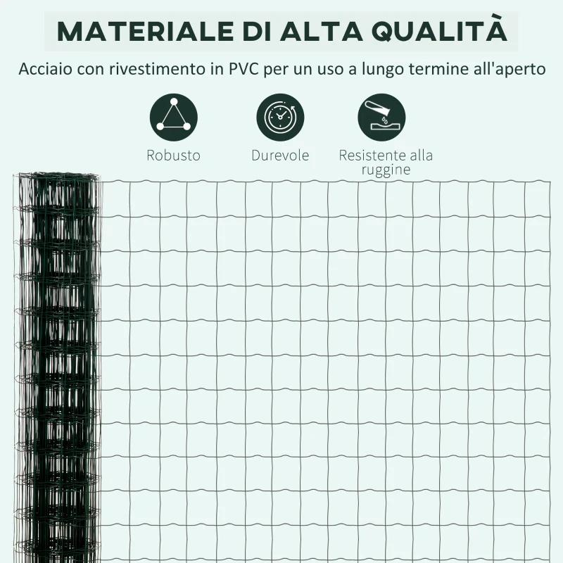 Outsunny Rete di Recinzione in Acciaio e PVC per Spazi Esterni, Rotolo da 25 m e Altezza 1.7 m, Verde
