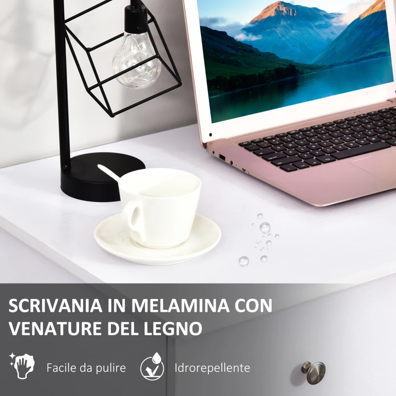 HOMCOM Scrivania Porta PC per Camera e Ufficio con Cassettiera e Ripiani Portaoggetti in Legno 120x49x72cm Bianco