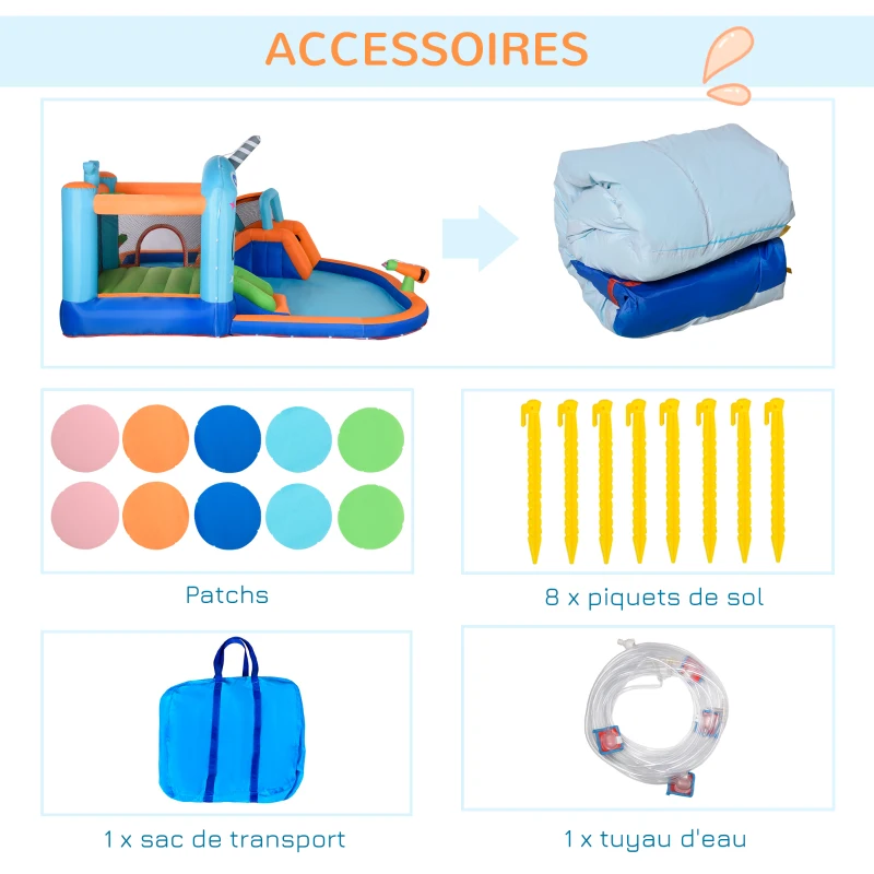 Outsunny Château gonflable aire de jeux avec toboggan trampoline piscines avec gonfleur 420 x 370 x 230 cm multicolore