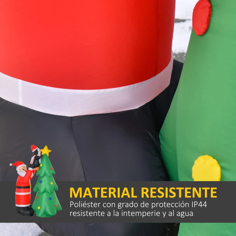 HOMCOM Árbol de Navidad Inflable 184 cm con Luces LED Decoración Navideña Hinchable con Papá Noel y Pingüino para Fiestas Interiores y Exteriores 123x80x184 cm Multicolor