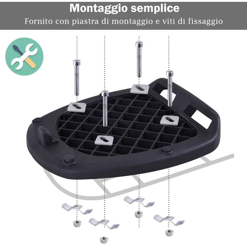 HOMCOM Bauletto Baule Posteriore Universale Universale per Moto Motorini Scooter in PP 59.5 x 43.5 x 31 cm Nero