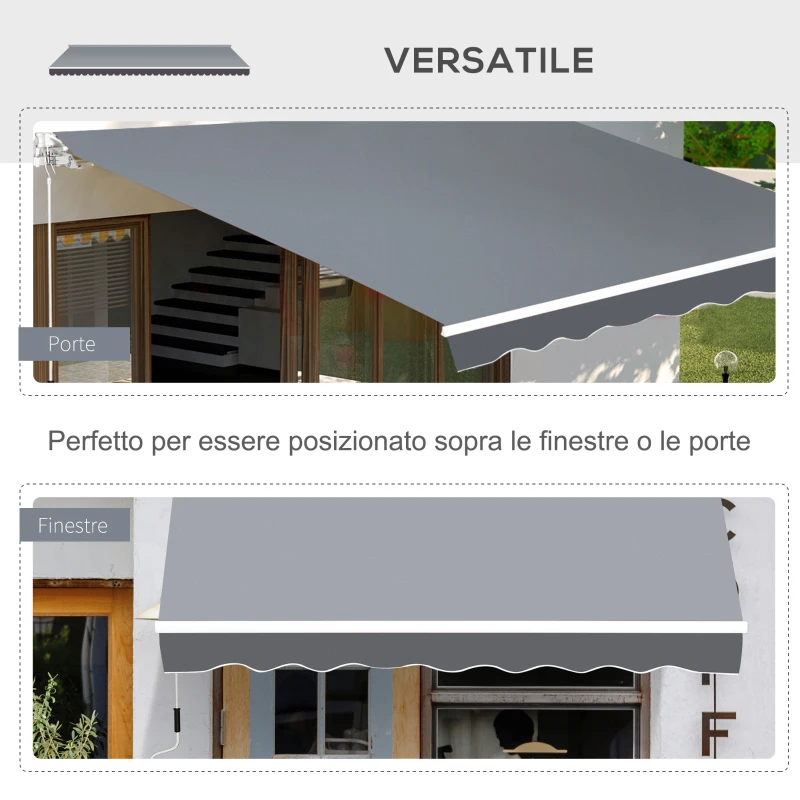 Outsunny Tenda da Sole da Esterno Avvolgibile Manualmente in Alluminio e Poliestere, 2.5x2 m, Grigio e Bianco
