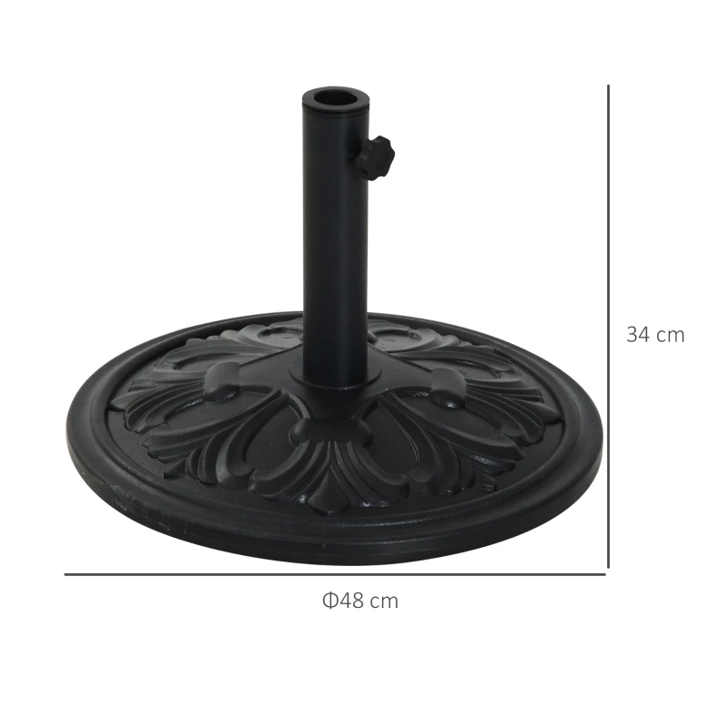 Outsunny Base per Ombrellone Rotonda Ø48x34 cm in Plastica da 13kg per Pali da Ø35/38/48 mm, Nero