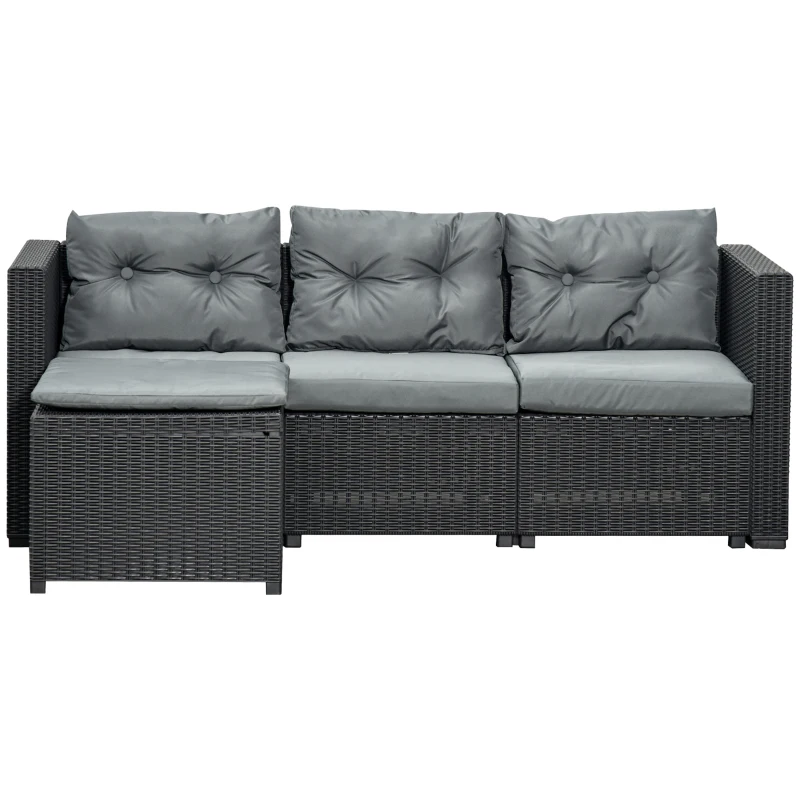 Outsunny Ensemble salon de jardin 2 pièces canapé 3 places + pouf 7 coussins déhoussables inclus PP imitation rotin tressé gris