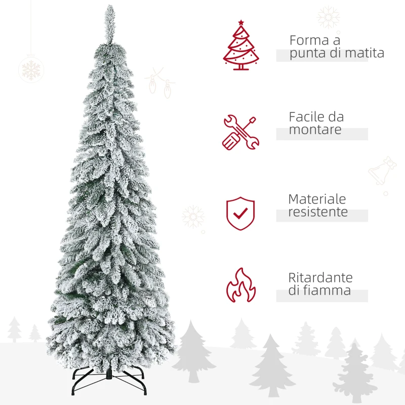 HOMCOM Albero di Natale Innevato 180cm con 523 Rami e Base in Acciaio per Interni