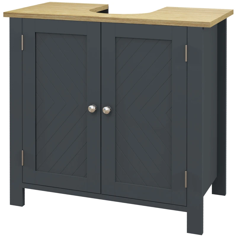 kleankin Mobile Sottolavabo in Truciolato e MDF a 2 Ante con Ripiano Interno Regolabile, 60x30x60 cm, Grigio