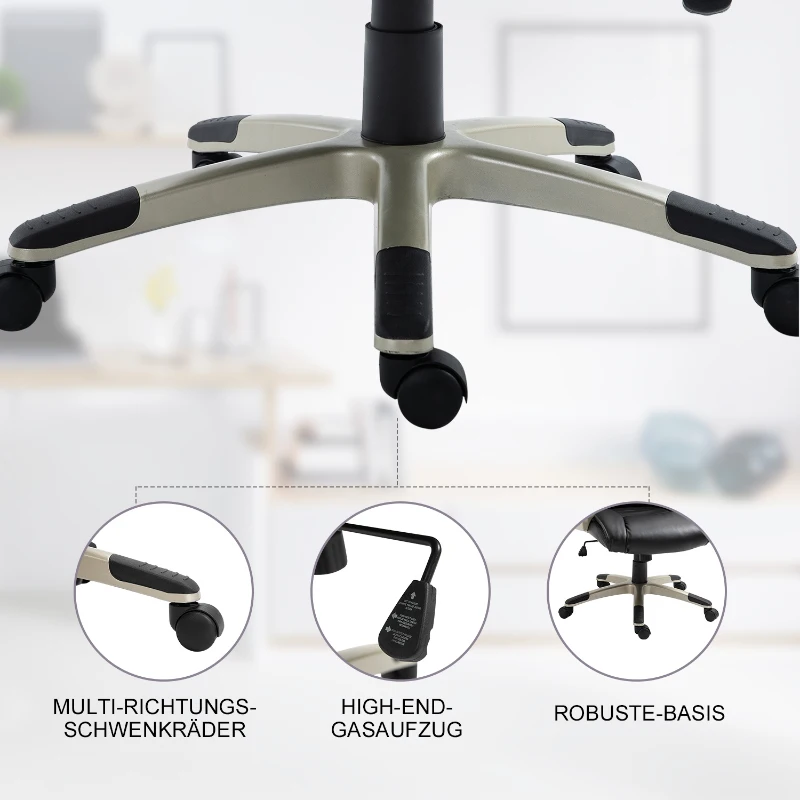 HOMCOM Bürosessel Chefsessel mit Wippfunktion Bürostuhl Schreibtischstuhl Ergonomischer Drehstuhl Sportsitz Hoher Rückenlehne Schwarz Kunsterleder Metall 70 x 58 x 114–124 cm
