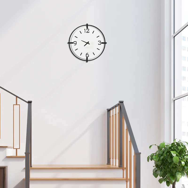HOMCOM Reloj de Pared Silencioso de Ø40 cm Reloj de Pared de Metal y Madera  sin Tictac Estilo Moderno