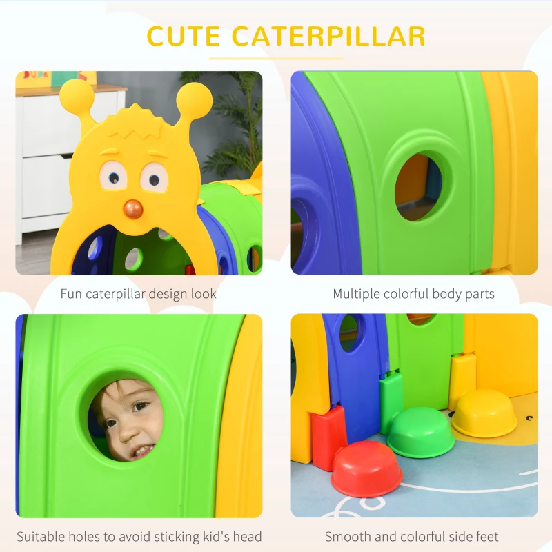 Outsunny Play Tunnel, Caterpillar Tunnel for Kids, Toddler Play Structure for Ages 3-6 Years, Indoor, Outdoor - Multicoloured