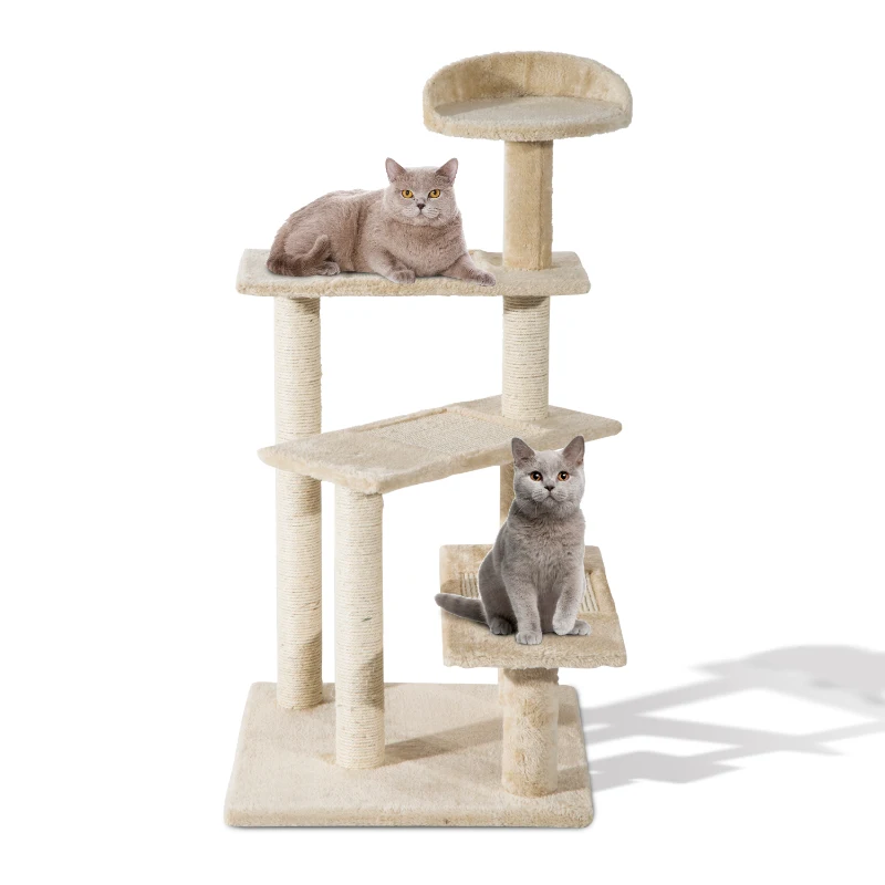 PawHut 100 cm Cat Tree for Indoor Cats Kitten Scratch Scratching Post Climbing Tower Activity Centre Beige