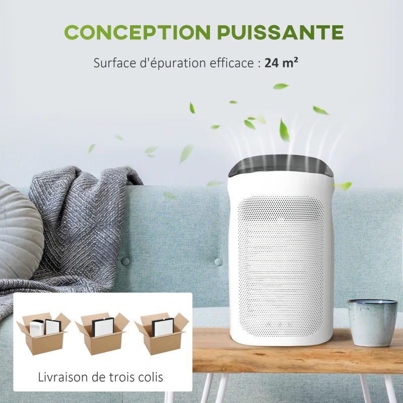 HOMCOM Purificateur d'air + Filtre pour purificateur d'air Ioniseur CADR 210m³/h minuterie filtre à charbon actif filtre HEPA