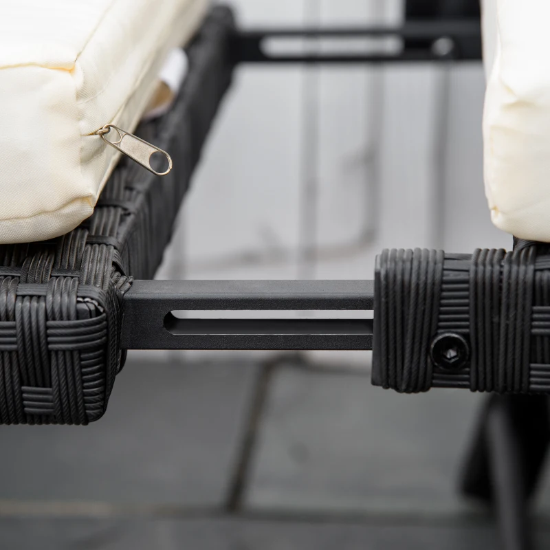 Outsunny Canapé lit de jardin extensible 3 places grand confort 4 coussins crème inclus résine tressée imitation rotin noir