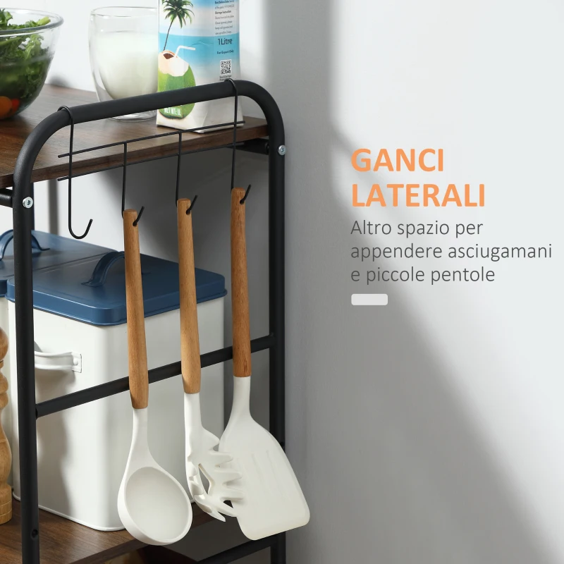 HOMCOM Carrello da Cucina con 2 Cesti estraibili in Metallo, 2 ripiani in Legno Truciolato e Ganci laterali, 40x38x111cm