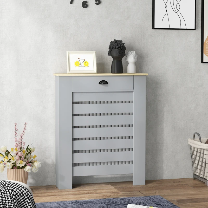 HOMCOM 95.5H x 78Wcm Radiator Cover, with Drawer - Grey