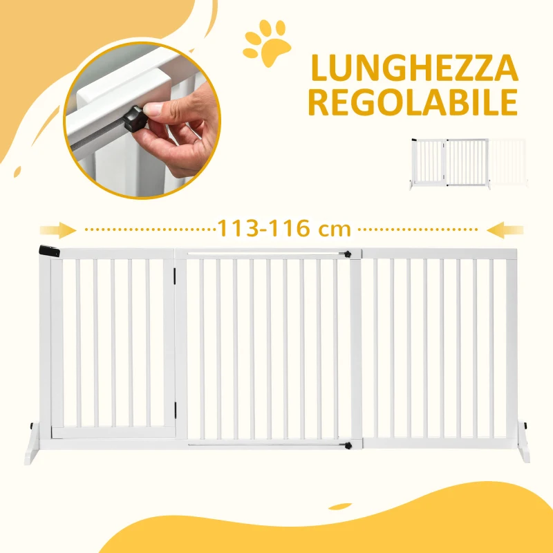PawHut Cancellino per Cani Taglia Regolabile a 3 Pannelli, in Legno di Pino, 113-166x36x71 cm, Bianco