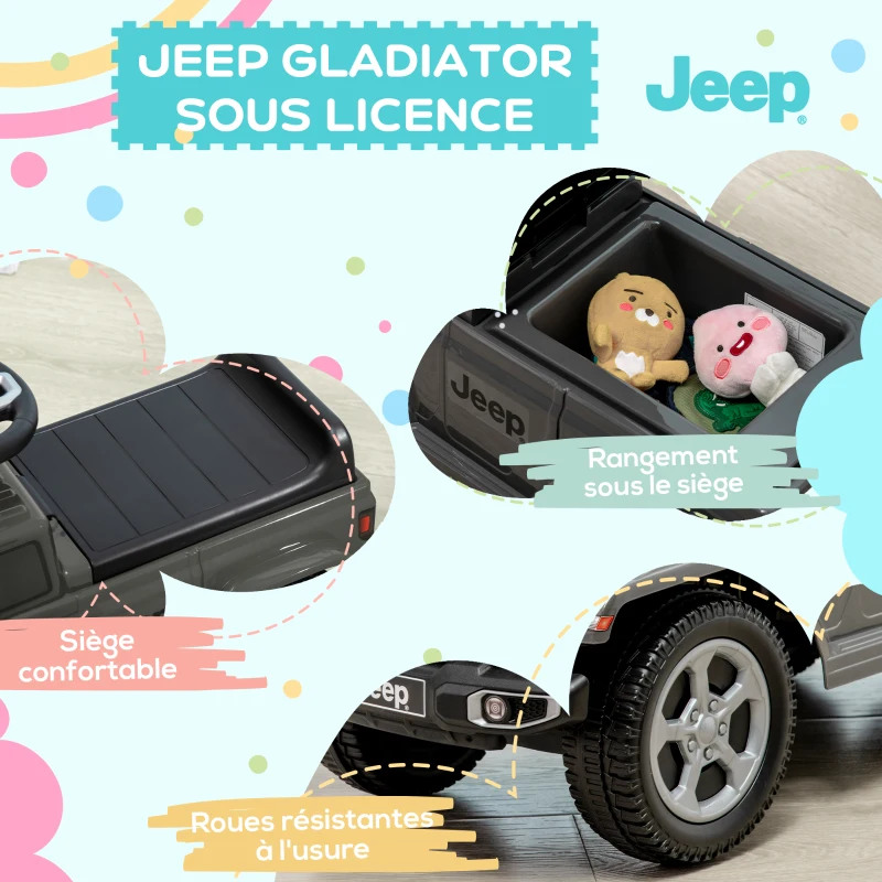 AIYAPLAY Porteur trotteur enfants voiture licence jeep 18-36 mois coffre - 63,5 x 29 x 42 cm Gris