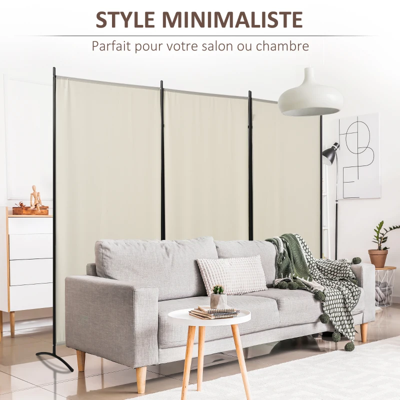 HOMCOM Lot de 2 paravents 3 panneaux dim. 2,53L x 0,5l x 1,82H m Store latéral Brise-Vue paravent sur Pied séparateur métal